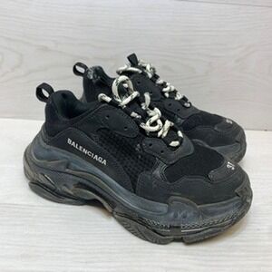 Balenciaga Triple S Women Black Leather Free Sneakers Size 37 US 7 544351